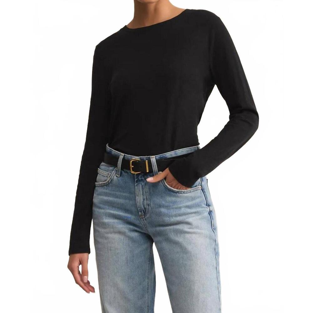 NEW Z SUPPLY modern slub long sleeve top in black